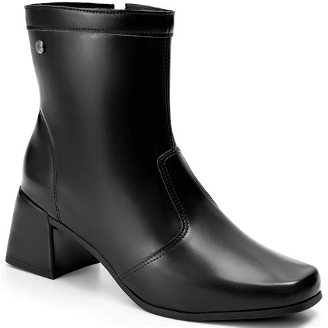 Bota Cano Curto Salto - Bota Feminina Cano Curto Salto Bloco Baixo Bico Quadrado - SP2 Preto ...