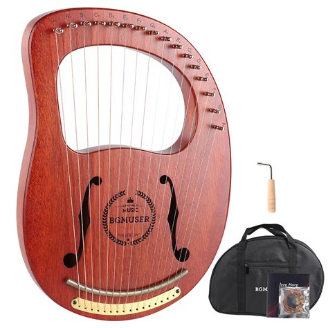 BGMUSER Lyre Harp 16 Metal Strings,Mahogany Body and Copper Saddle