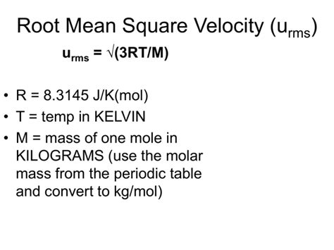 Root Mean Square Velocity Formula