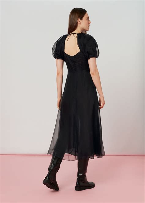 Black Organza Puff Sleeve Dress | WHISTLES | Whistles US