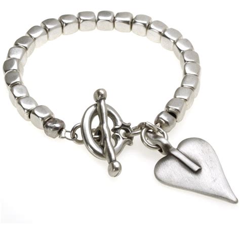 Danon Silver Cube Chunky Signature Heart Bracelet