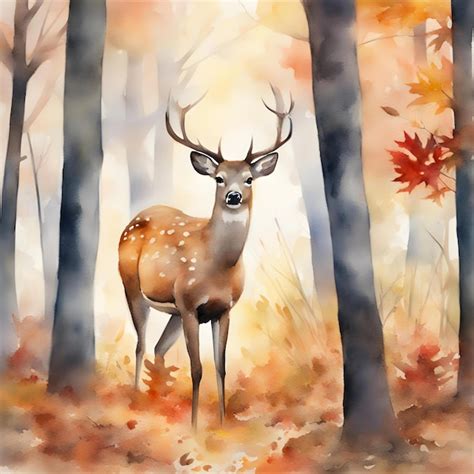 Premium AI Image | Watercolor Painting Deer in Autumn forest