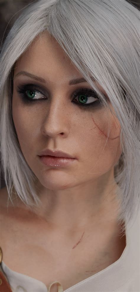Women Cosplay, White Hair, The Witcher, Ciri (The Witcher), Face, Green ...