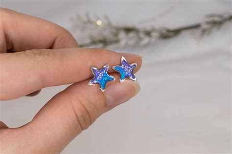 Purple Stars Earrings, Moon and Stars Earrings, Night Sky Stud Earrings