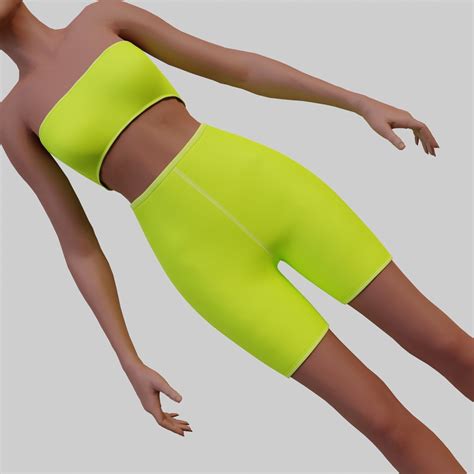 3D model Neon Biker shorts set - 2 piece shorts and tube top outfit VR