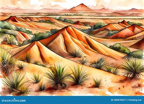 Desert Landscape, Watercolor Hand Drawn Illustration for Your Design ...