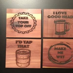 Funny Beer Coasters Set of 4 Wood Square Drink Adult Humor Home Bar ...