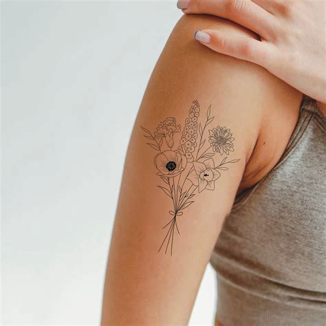 Custom Family Birth Flower Bouquet Tattoo Design Customised Birth