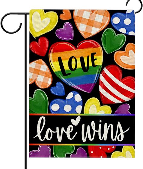 TraQunn Love Wins Rainbow Heart Garden Flag Double Sided LGBTQ Gay