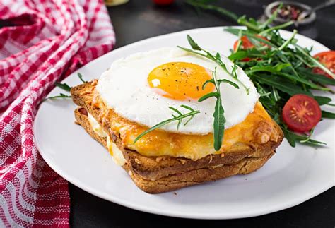 Croque madame sandwich stock photo. Image of plate, food - 20991930