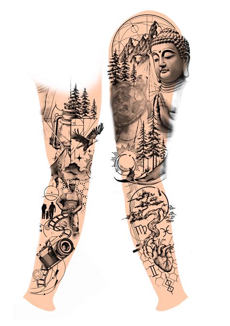 Concept Tattoo on the whole right arm on the Theme „journey trough life