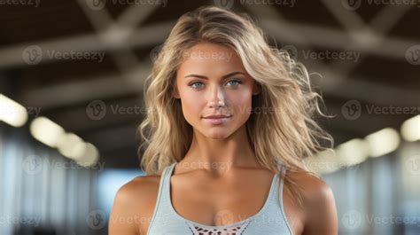AI generated Beautiful blonde woman in sporty attire exercising with