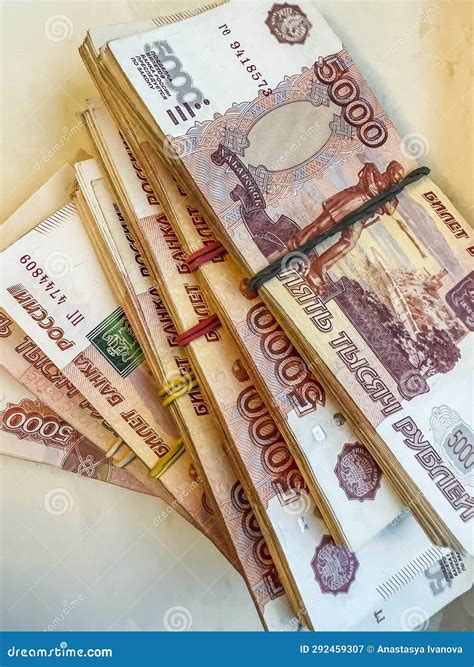 Bundles of Five-thousand-dollar Bills Lie in a Fan. Stock Image - Image