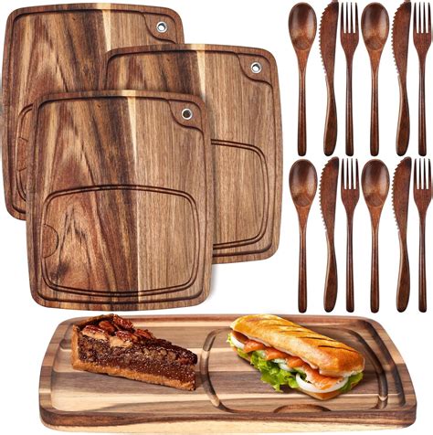 Amazon.com | Hushee 16 Pcs Acacia Wooden Steak Plates Board Serving