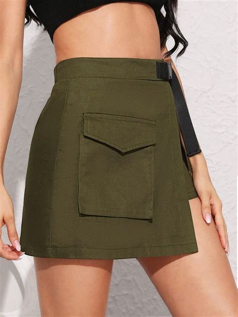 Pocket Detail Wrap Cargo Skirt | Skirts, Cargo skirt, Short summer skirts