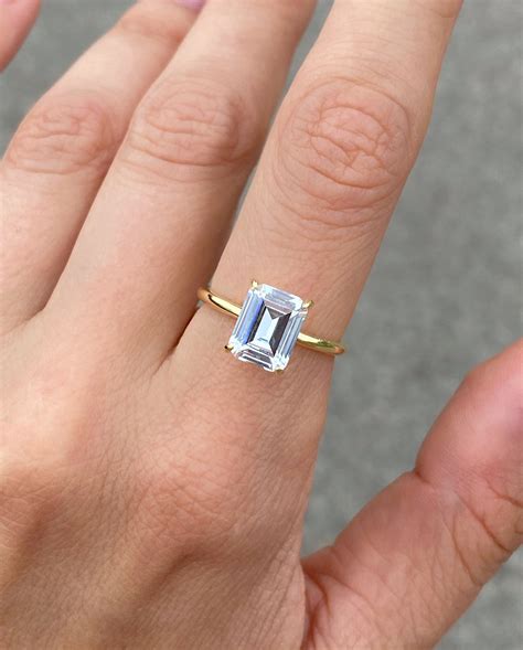 emerald cut engagement  ct ring gold ring silver ring diamond simulant