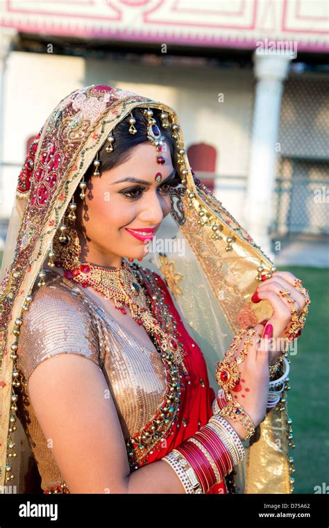 beautiful indian bride  traditional wedding dress  posing stock