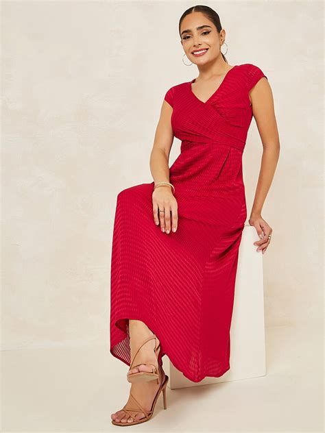 buy styli women  neck short sleeves wrap detail   maxi dress