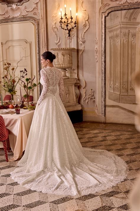 Lady: Allover Lace A-Line Gown with Plunging V-Neckline and Basque