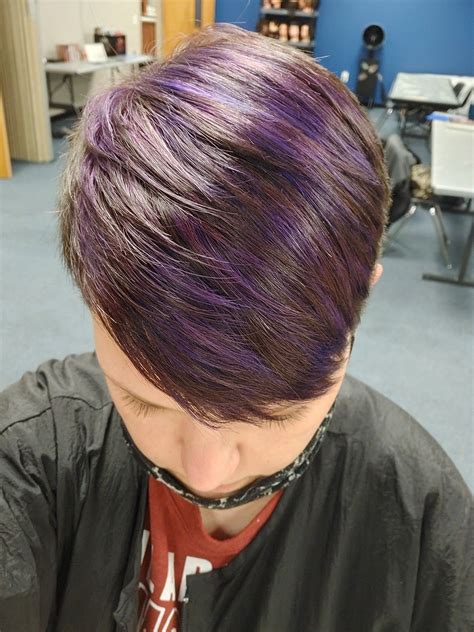 Purple Pixie Cut | Hair streaks blonde, Purple hair streaks, Highlights