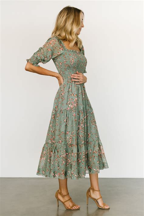 Fabian Jacquard Midi Dress | Eucalyptus + Pink | Baltic Born