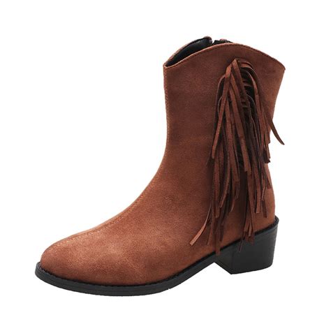 AnuYalue Boots on Clearance 2025 Women's Western Tassel Cowboys Ankle ...