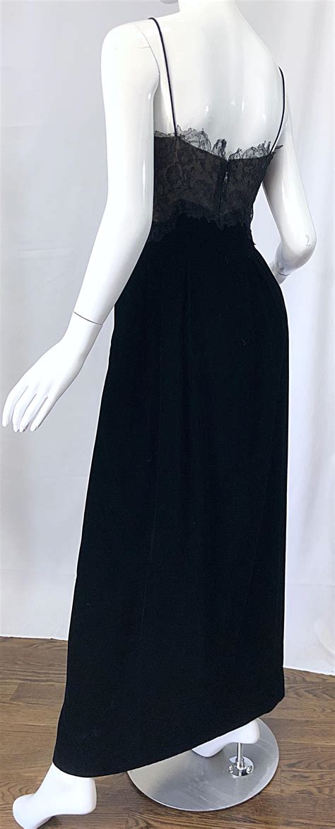 Beautiful Vintage Richilene 1970s Black Silk Velvet + Nude Lace Chiffon