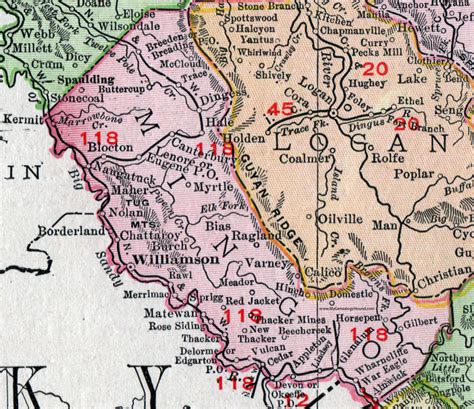 Mingo County, West Virginia 1911 Map by Rand McNally, Williamson, Red Jacket, Thacker, WV