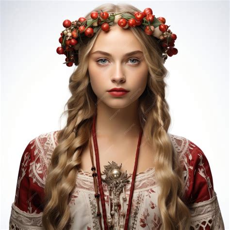 Premium AI Image | Latvian Woman in Traditional Saule Costume