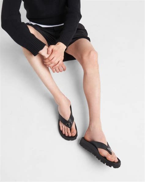 Prada Rubber Thong Sandals in Black for Men | Lyst