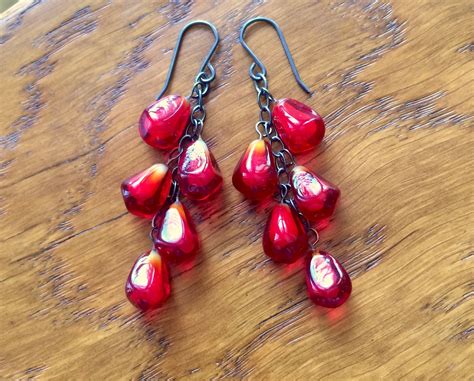 Pomegranate Seed Earrings Fruit Earrings Glass Pomegranate | Etsy