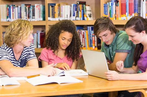 premium photo college students  homework  library