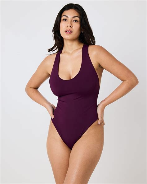Celeste Waist Cinching Tie Back One Piece Swimsuit – Plum – Toco Swim