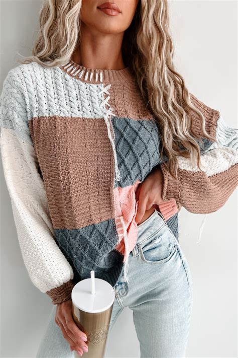 Giana Patchwork Sweater (Mocha/Sky/Multi) · NanaMacs