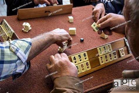TURKISH BOARD GAME, OKEY PLAYERS IN A CAFE IN BERGAMA, THE OLIVE ...
