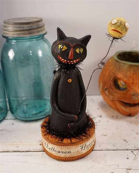 Halloween Folk Art // Black Cat // Vintage Style Halloween Decoration ...