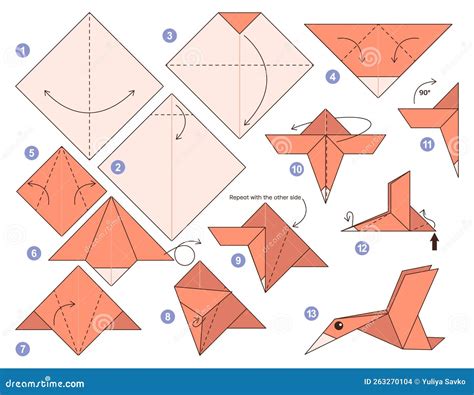 Origami Tutorial for Kids. Origami Cute Bird. Stock Vector ...