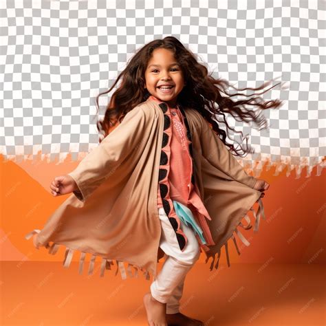 A Excited Preschooler girl with Long Hair from the Native American