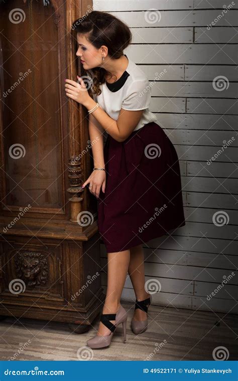 beautiful woman hiding stock image image  hiding curious