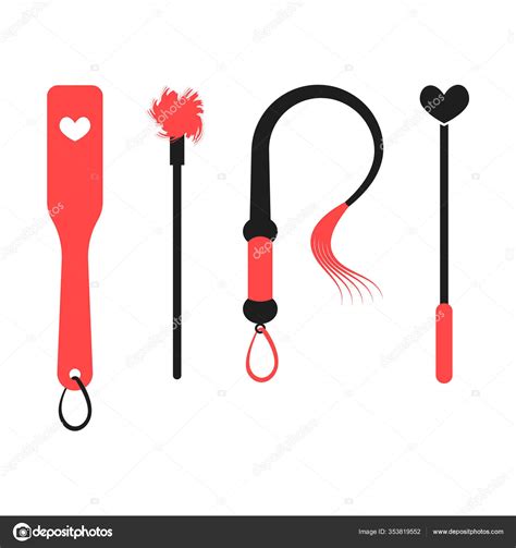 Bdsm Devices Spanking Paddle Flogger Whip Stack Tickler Isolated Vector