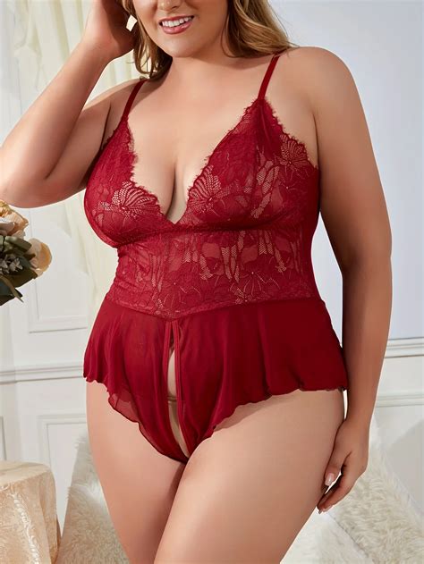 Plus Size V-neck Sheer Bodysuit | Free Shipping!