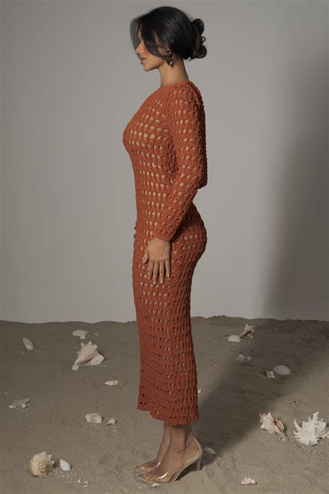 Dark Terra Cotta Serene Wonders Crochet Dress | Crochet dress, Dresses