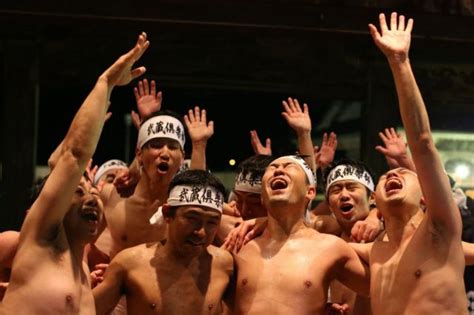 japan naked festival men wey  wear cloth hustle  catch lucky