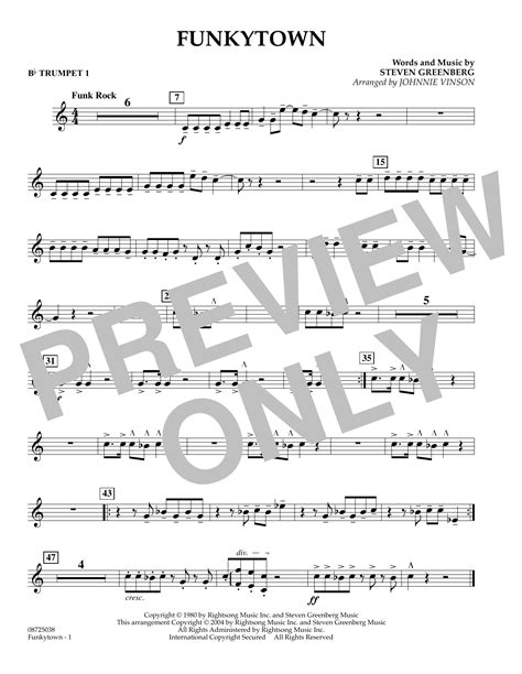 Funkytown - Bb Trumpet 1 by Johnnie Vinson Sheet Music for Concert Band