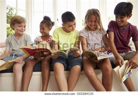 Group Multi-cultural Children Reading On Window Stock Photo 503284135 ...