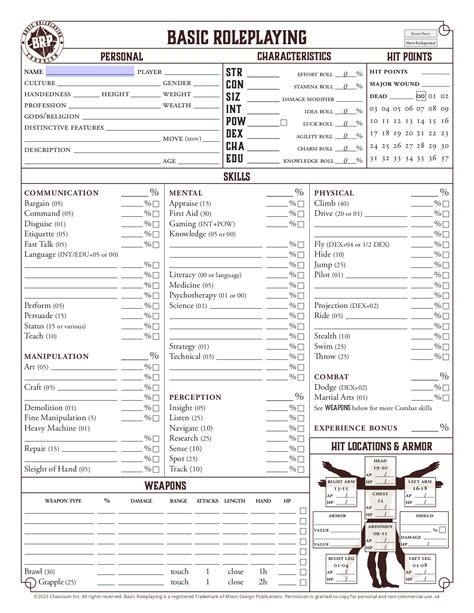 New BRP character sheet with hit locations - Basic Roleplaying - BRP