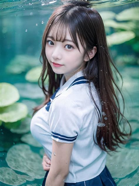 A close up of a woman in a uniform standing in a pond - SeaArt AI