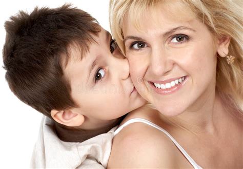 mother   son stock photo image  white background