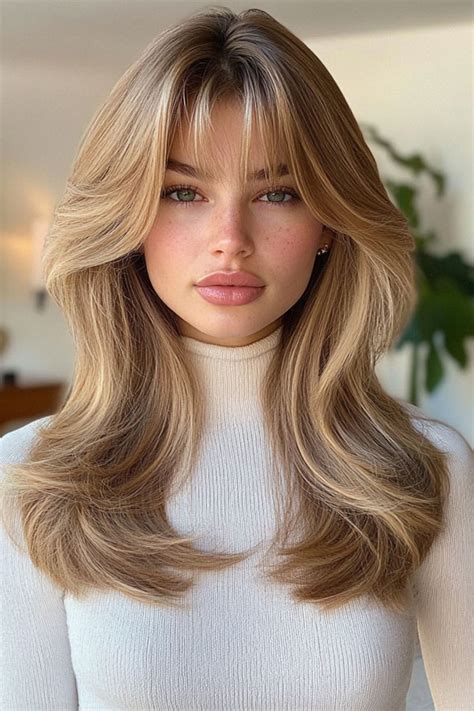 50 Layered Haircuts with Fringe For Long Hair : Soft Blonde Layers with ...
