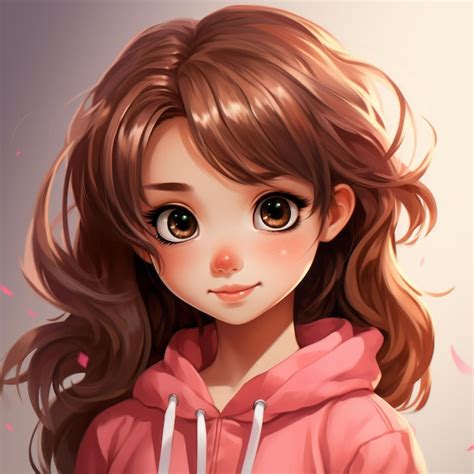 Premium AI Image | anime girl with long brown hair and pink hoodie